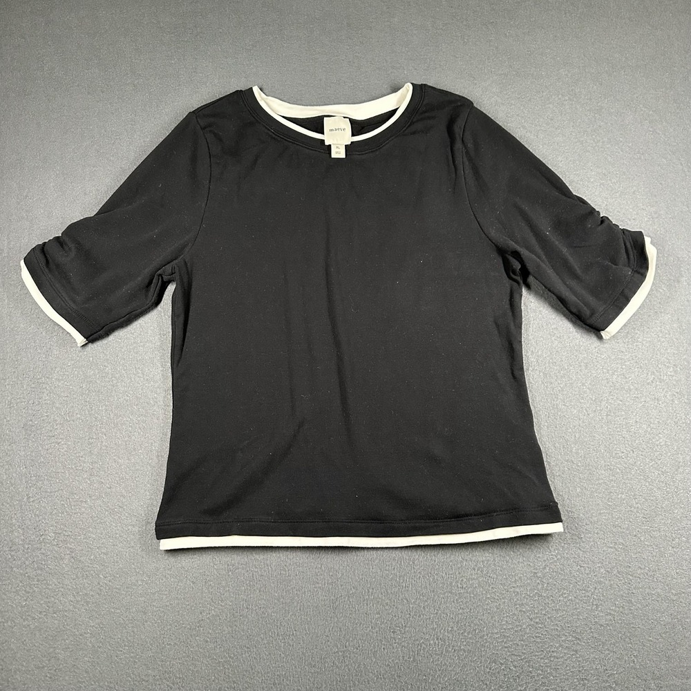 Maeve Shirt Womens XL Black Ringer Short Sleeve Contrast Trim Stretch Tee Top